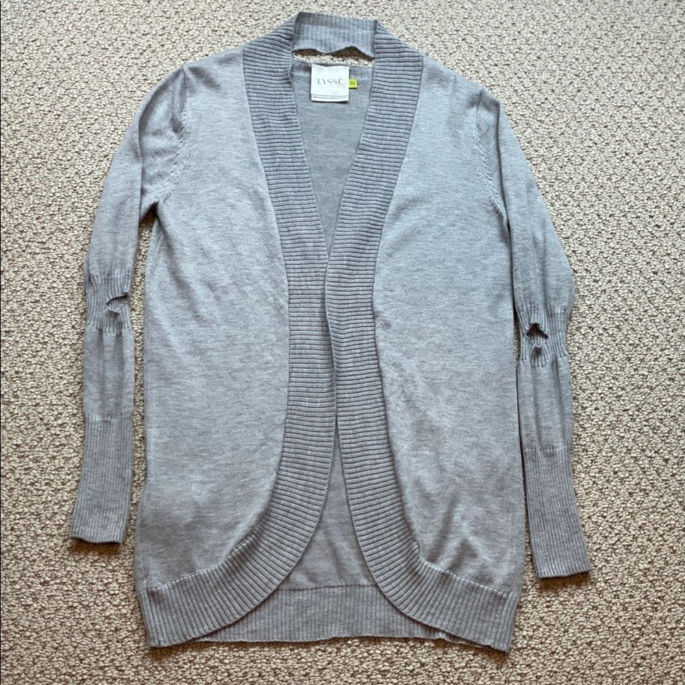 Lysse‎ Open Front Cardigan sweater with elbow and neck accents, sz XS